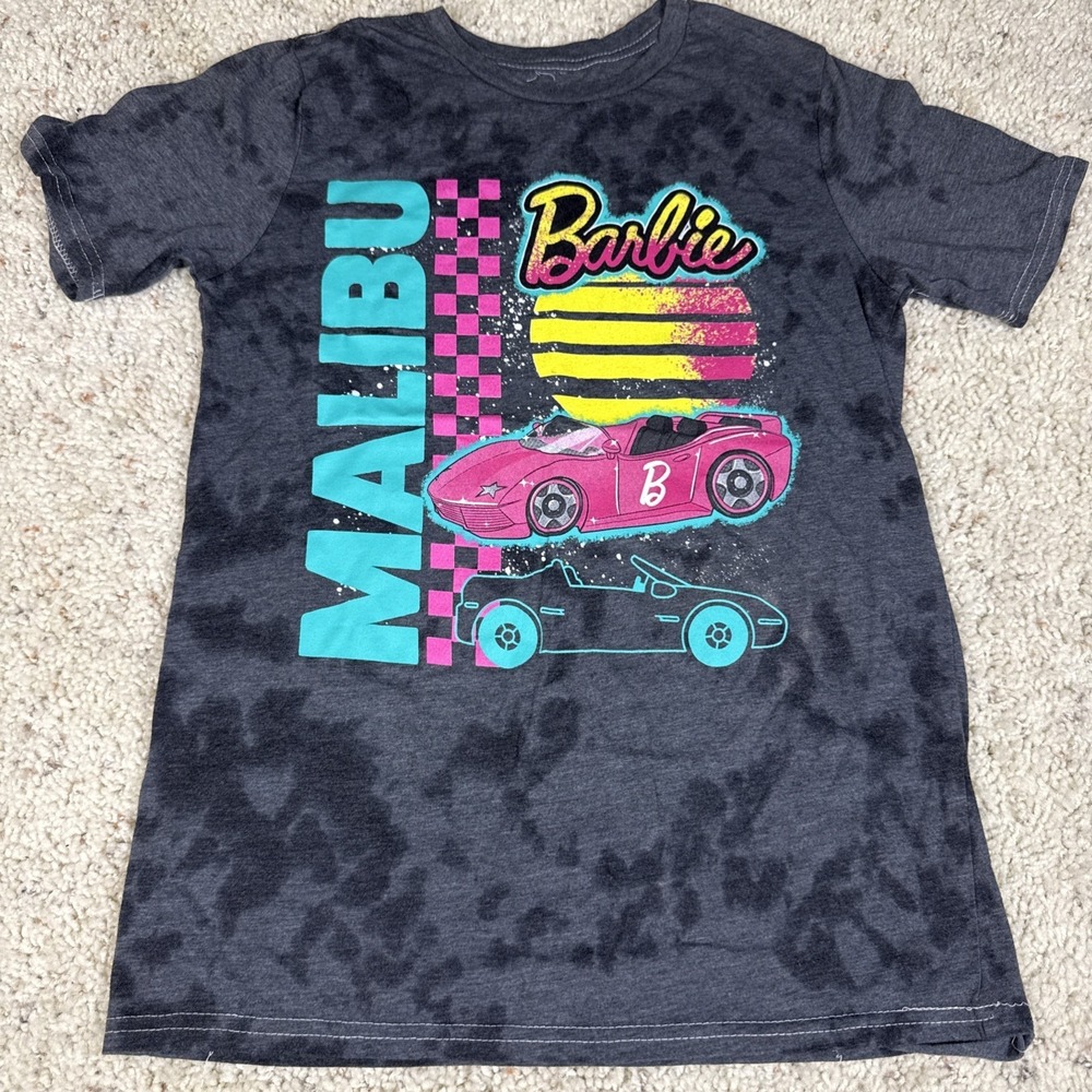 Barbie Malibu Graphic T-Shirt Large Tie Dye Black Pink Car Mattel 2023
